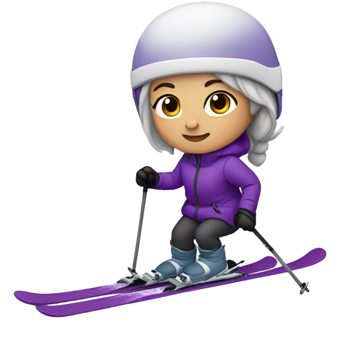 Cute girl skiing with grey hair and a purple coat light skin, helmet emoji