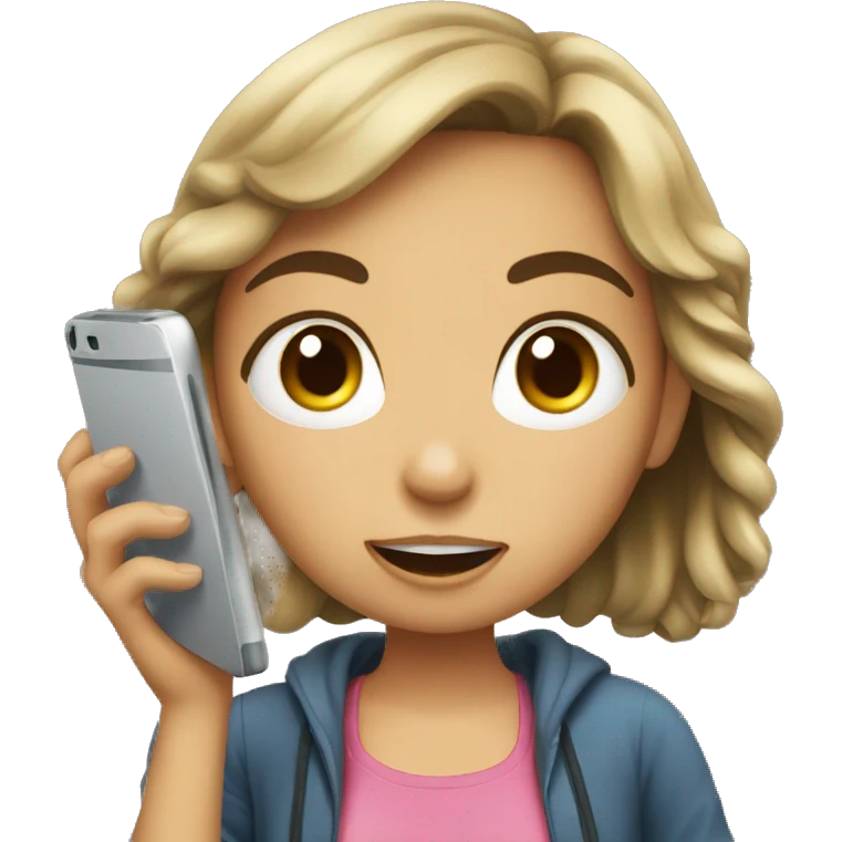 A girl using a phone whit bad gace  emoji