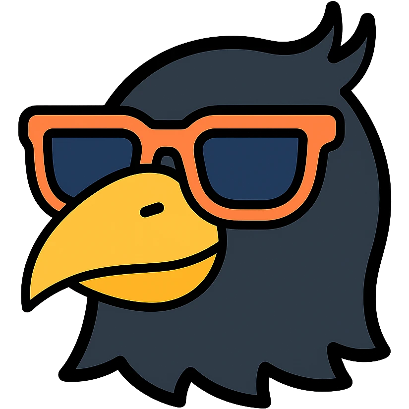 stylized black bird head with sunglasses, modern icon look, colorful lineal icon with black outlines emoji