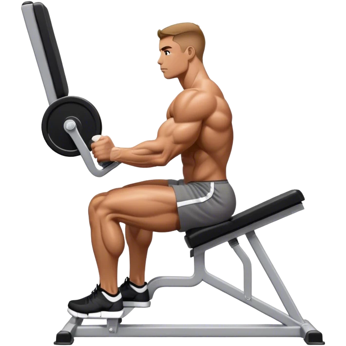 side-view bodybuilder seated weighted calf-raise machine lower leg exercise emoji