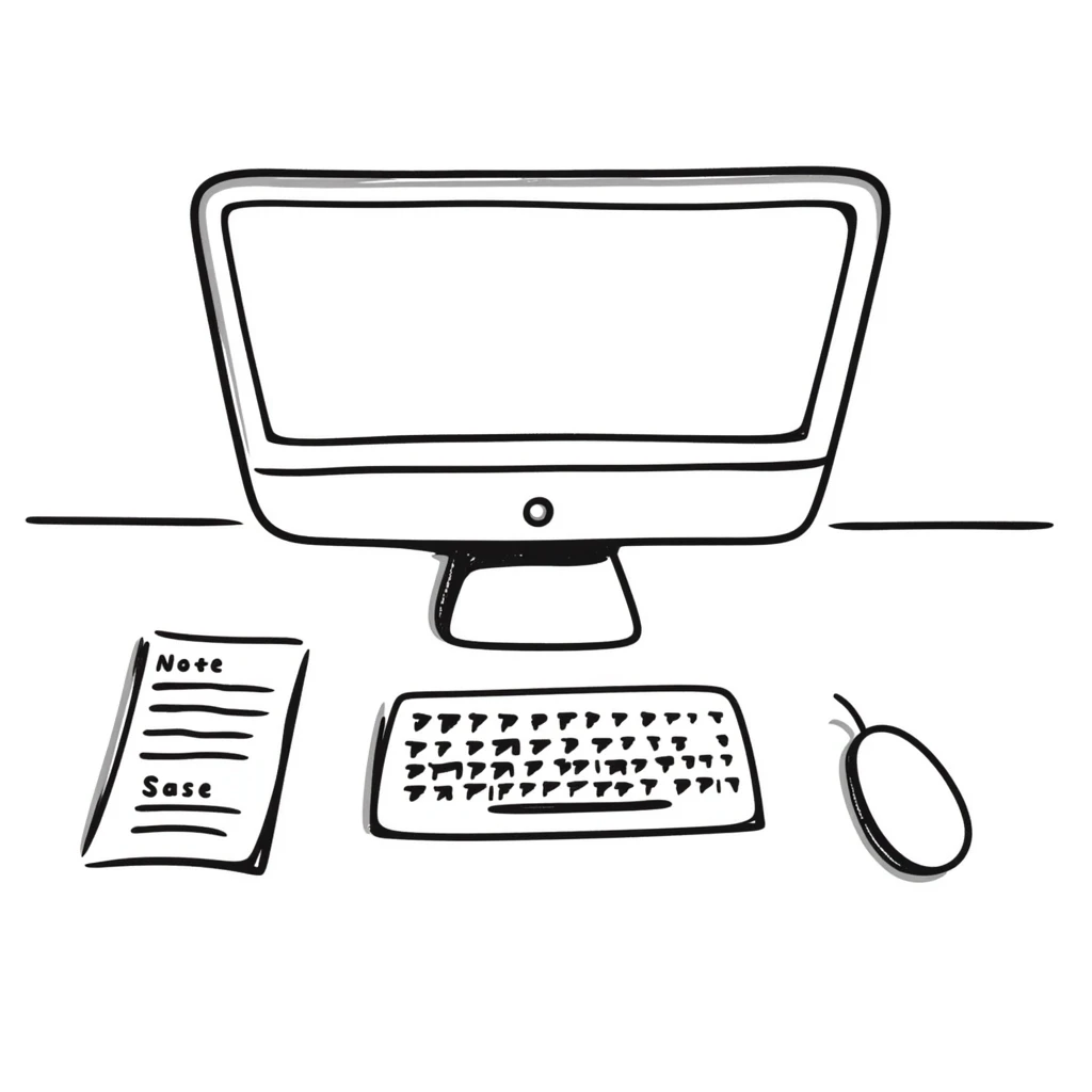 Simple workspace with computer and notes in organized layout emoji