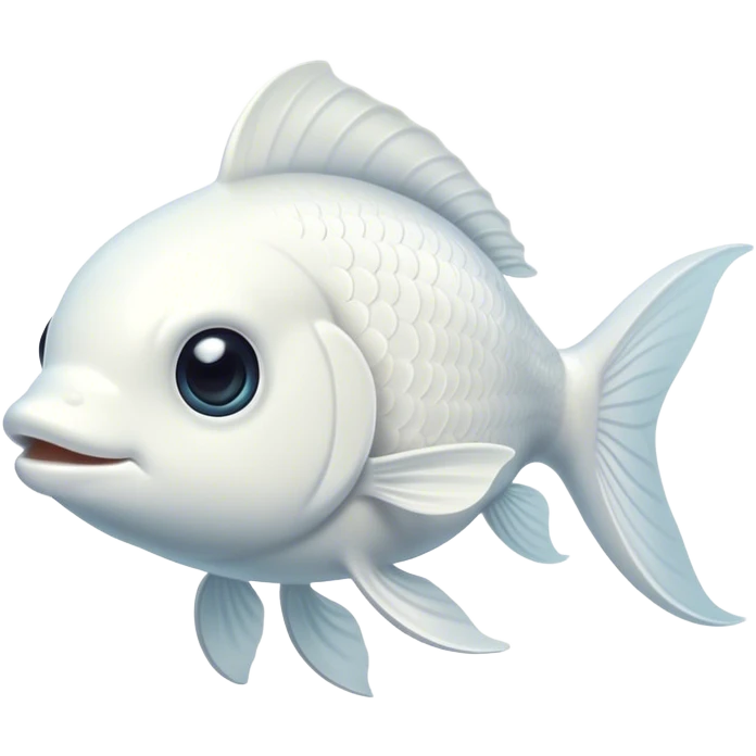 Cinematic Noble White Goldfish Portrait Emoji, Poised and regal, with a sleek, streamlined build and a luminous, pure white body, deep-set soulful pale eyes, Simplified yet sharp and sophisticated features, highly detailed, glowing with a soft, dignified glow, high shine, intelligent and graceful, stylized with an air of aquatic purity, focused and attentive, soft glowing outline, capturing the essence of a watchful and confident aquatic companion, so majestic it feels as though it could glide out of the screen with effortless authority! emoji