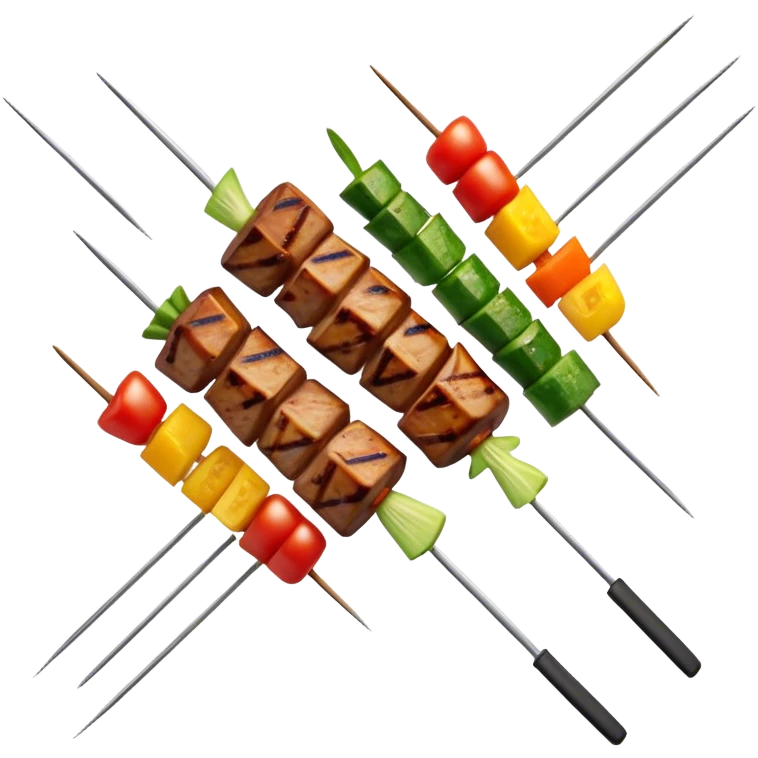 Cinematic Realistic Shish Kebab Dish Emoji, showcasing skewered, grilled meat with vibrant vegetables rendered with dynamic textures and warm, inviting lighting. emoji