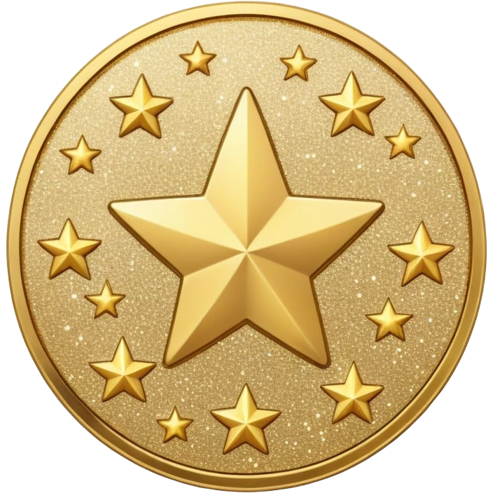 coin with a glitter texture, surrounded by twinkling stars emoji