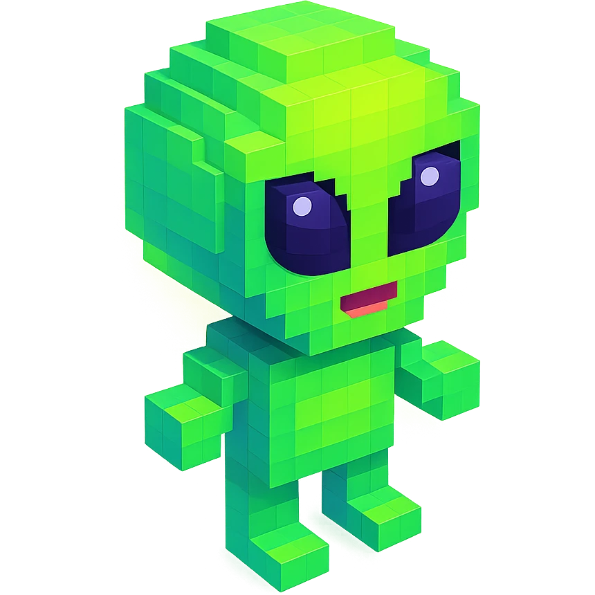 green alien with a glowing aura, isometric view emoji