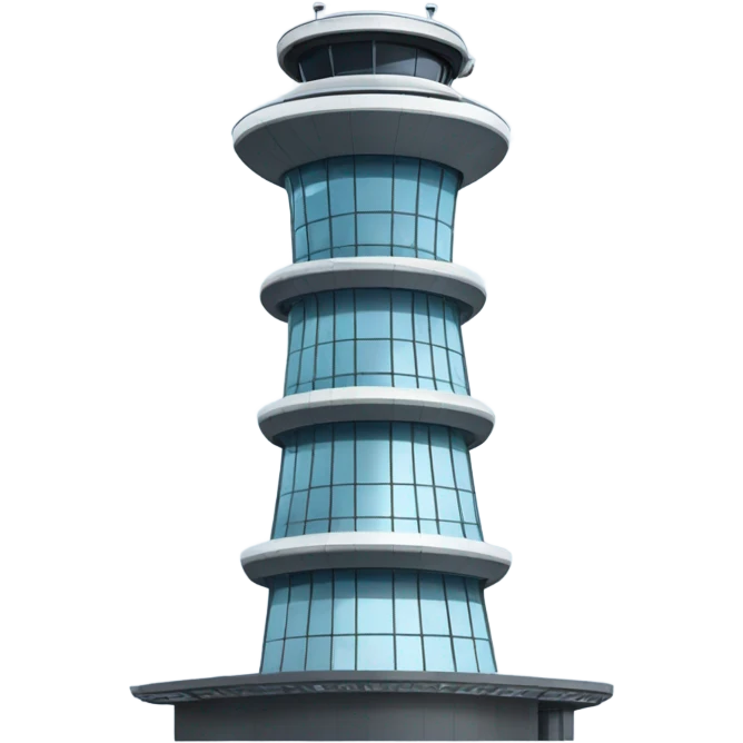 An air traffic control tower stands tall, its sleek, high-tech design featuring glass panels that reflect. common shape and design emoji