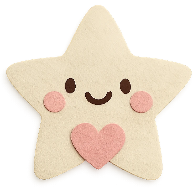 Happy pastel white star with a tiny pastel heart in front, no arms or legs, full body, transparent background, in kawaii paper craft style. emoji
