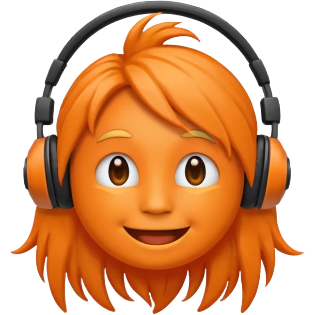 Orange happy face emoji with a couple of hair,headphones,and antennas. emoji