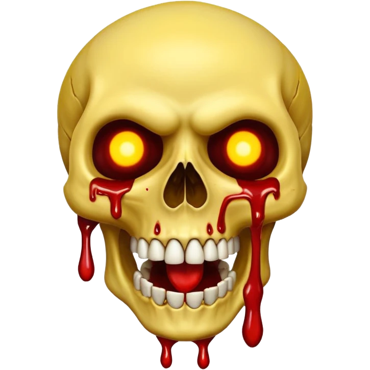 Yellow laughing Skull with blood and glowing eyes in the style of your bleeding skull art, the more detail  emoji