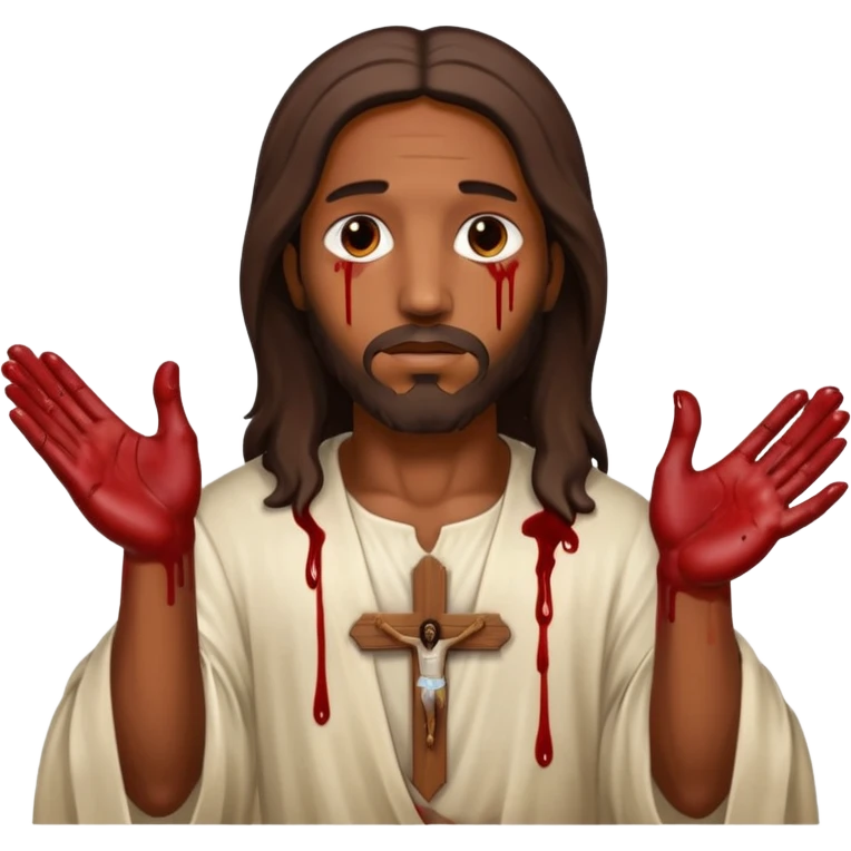 African American Jesus Christ with nail holes in his hands with blood emoji