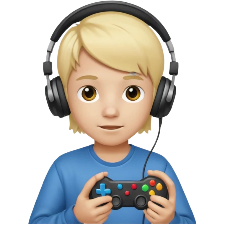 blonde kid with headphones holding game controller emoji