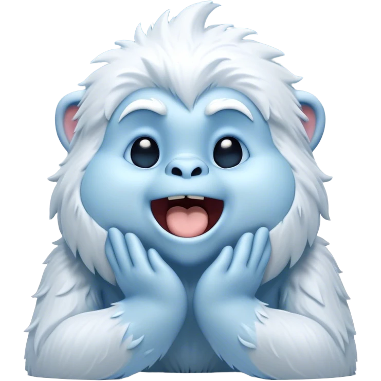 Cinematic Cute Yawning Yeti Portrait Emoji, with a charming, fluffy, snow-dusted figure in gentle whites and cool blues, head tilting back in a wide, endearing yawn with softly closed, peaceful eyes and a content little smile, simplified yet irresistibly adorable, highly detailed with a soft, frosty glow and outline capturing the serene slumber of a yeti! emoji