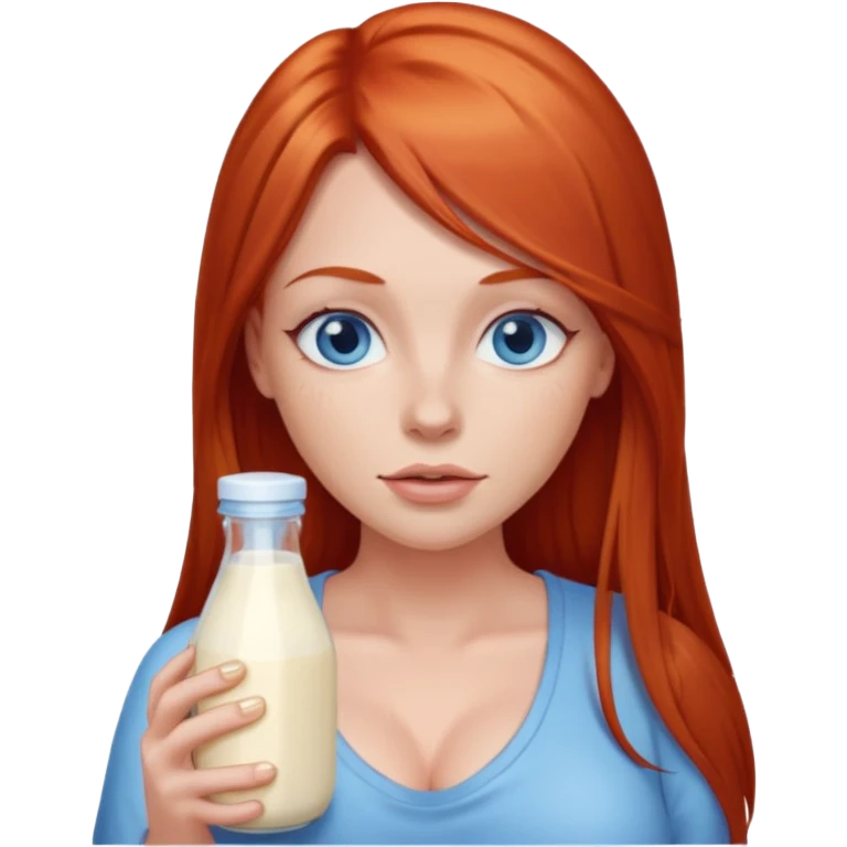 A red head with long straight hair, she has blue eyes with big boobs dripping breastmilk emoji