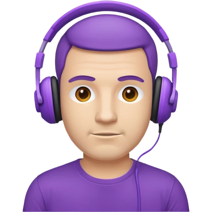 man with purple headphones and tshirt emoji