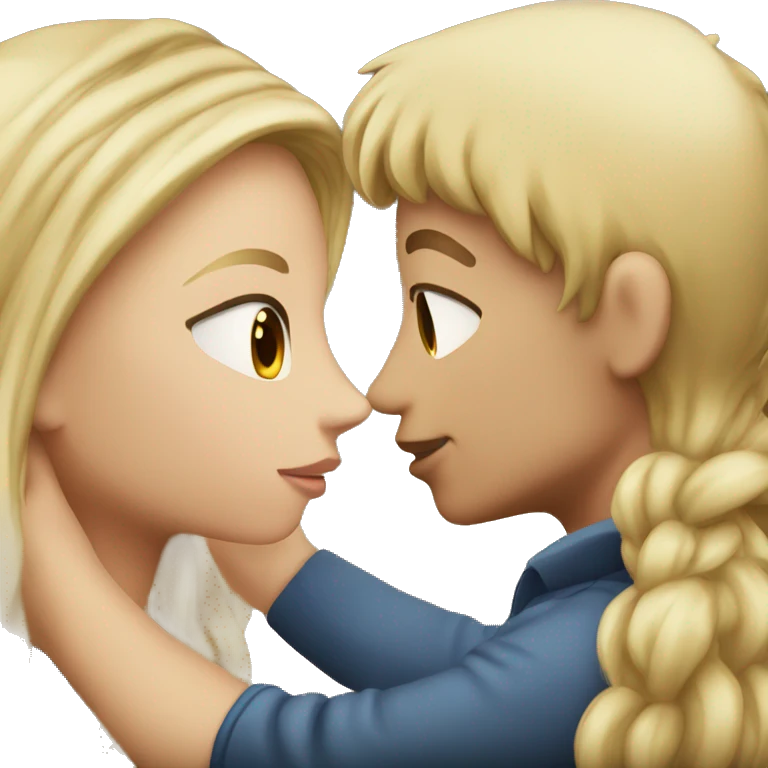 Blonde boy kissing brunette girl emoji