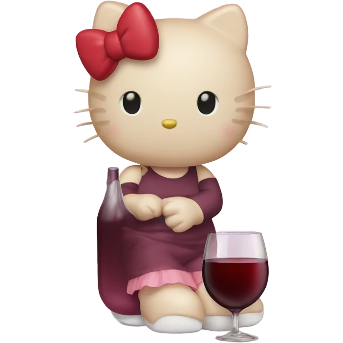 Hello Kitty drinking red wine emoji