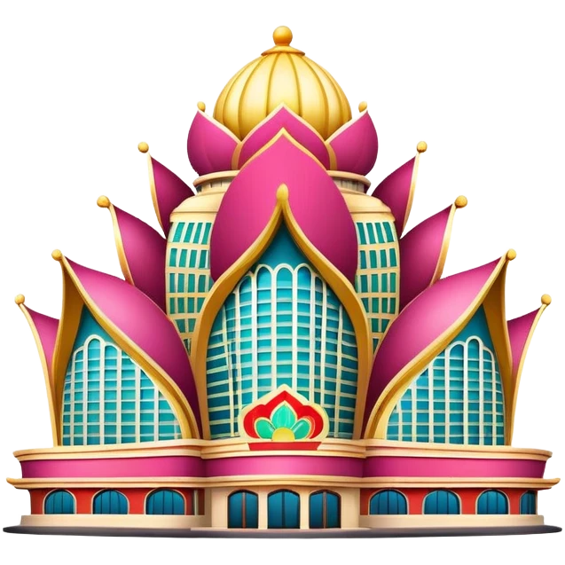 Macao Grand Lisboa Casino building, simplified emoji style with bold outlines and bright colors, cartoon style distinctive lotus-shaped tower emoji