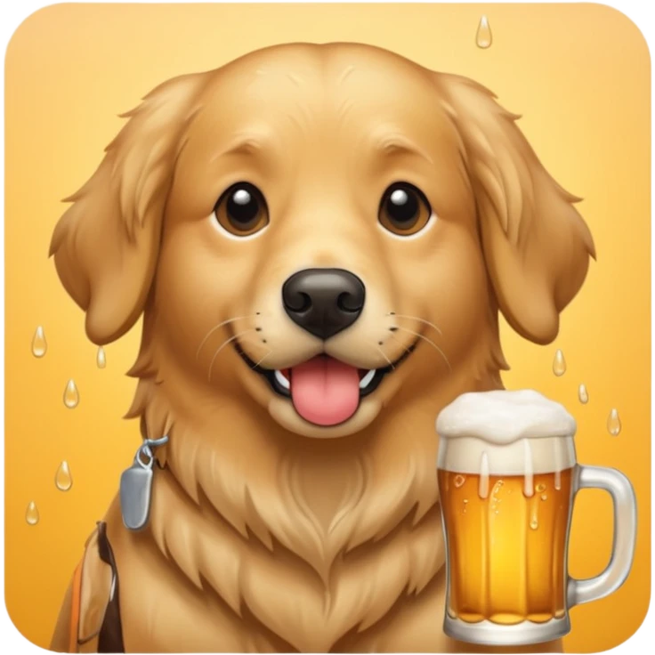 Golden retriever drinking a beer emoji