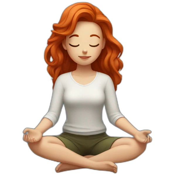 Redhead girl meditating on Mountains emoji