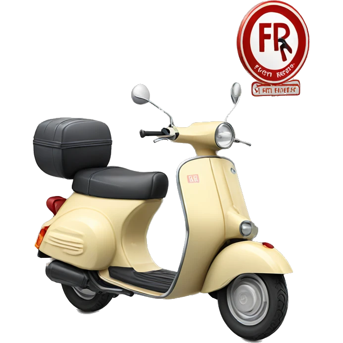 A scooter (moped) with a "for rent" sign behind it emoji