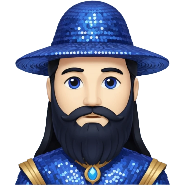 Saturn, God of Time from Gods and Goddesses with long black hair and beard, indigo sequin outfit emoji