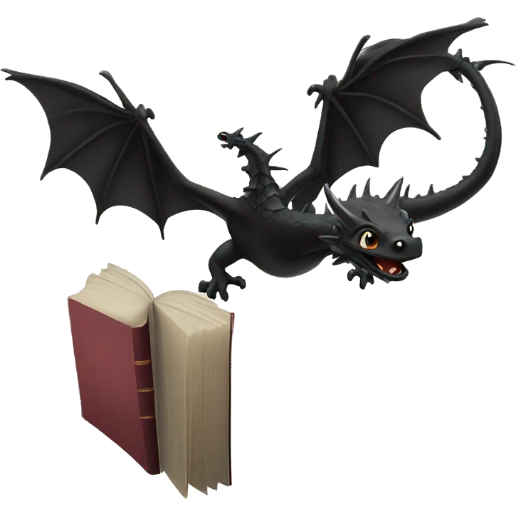 black dragons flying out of book emoji