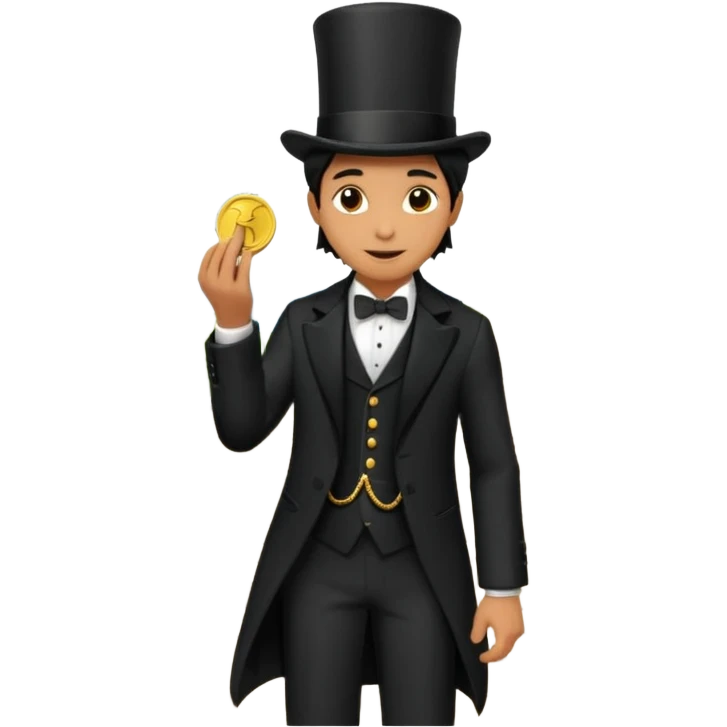 Magician with top hat,Street Performers,background street setup, with coins box, foot path view. emoji