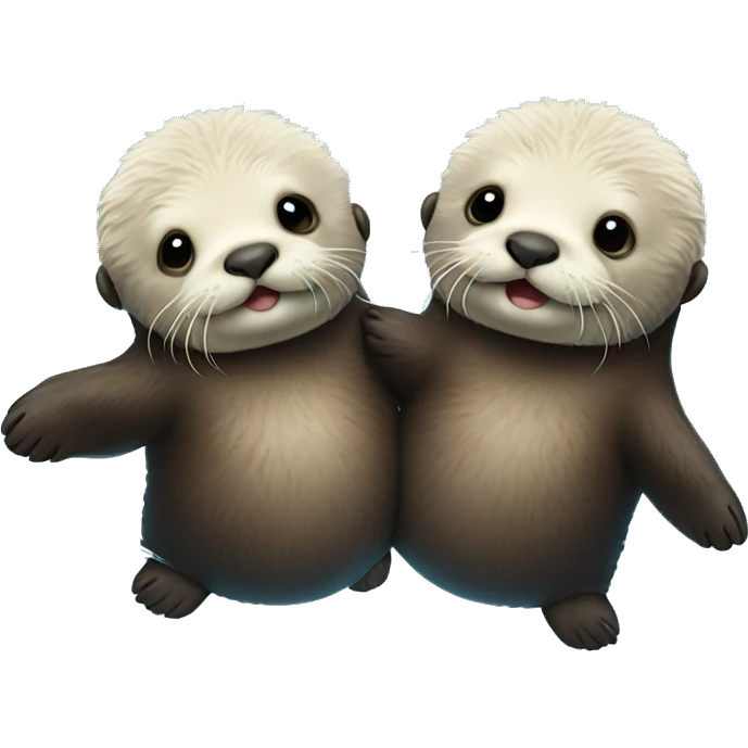 two fluffy baby sea otters holding hands swimming on their backs emoji