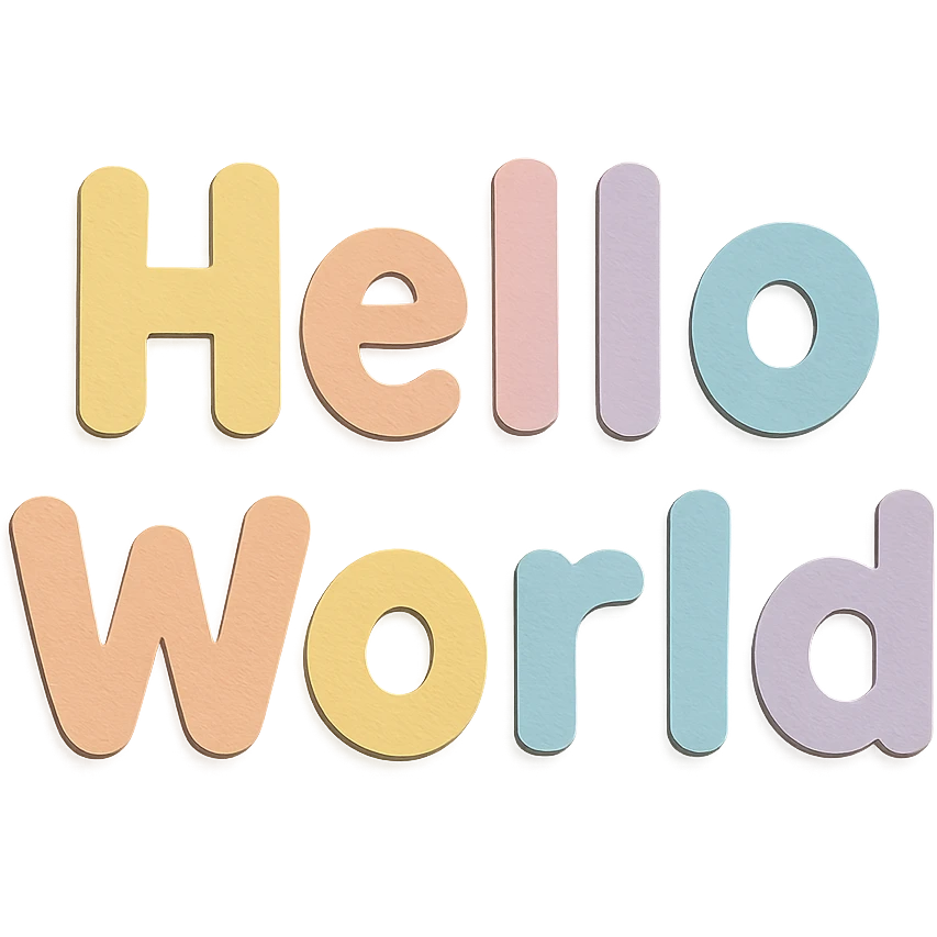soft pastel rainbow cute bold letters for "Hello World", hand-drawn rounded font, no outline, transparent background emoji