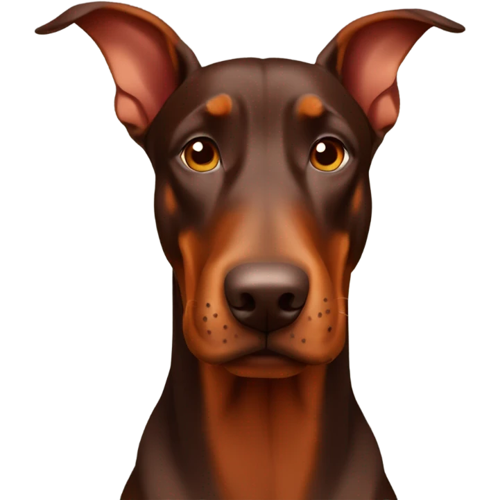 Red and brown Doberman without cropped ears face facing front happy expression  emoji