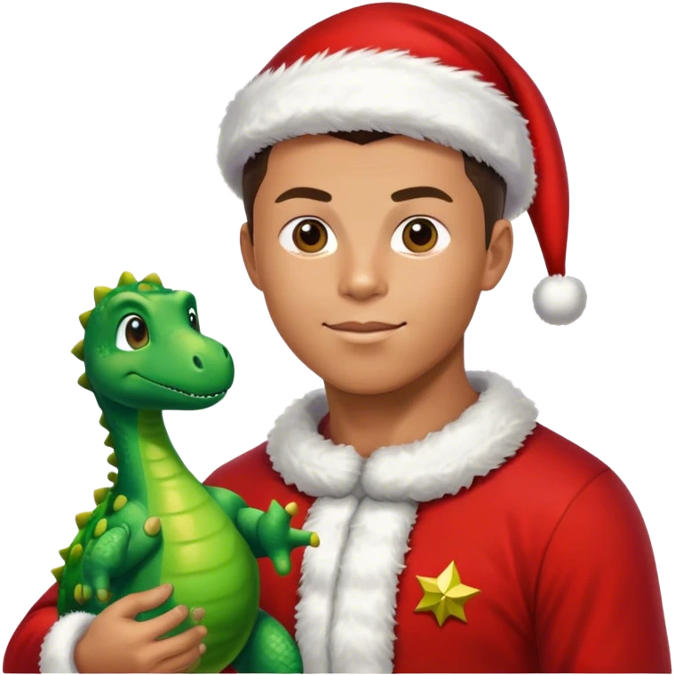 Ronaldo as a Santa holding a dinosaur emoji