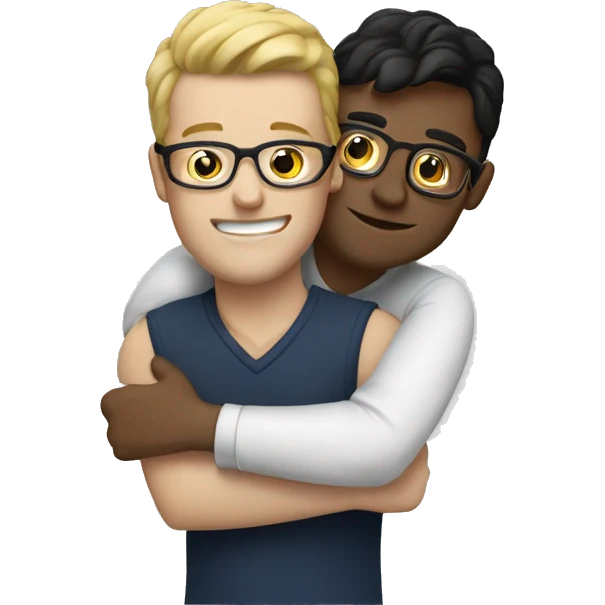 two white brunette men hugging, one has glasses  emoji
