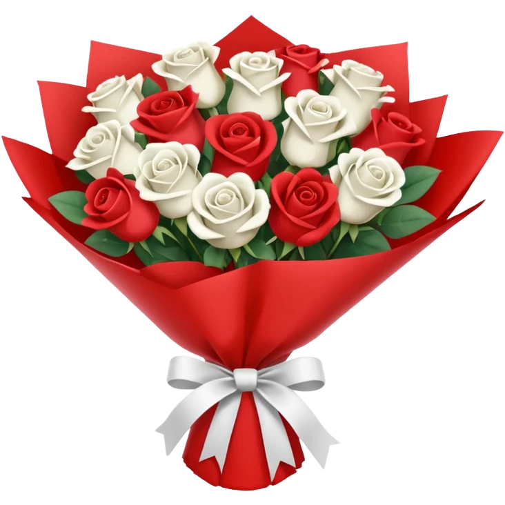 bouquet of red and white roses wrapped in red paper emoji