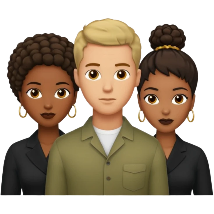 Olive skinnedAmerican man with short brown hairwith two black african women both are African one is light skin black and one is medium tone black with african hair styles emoji