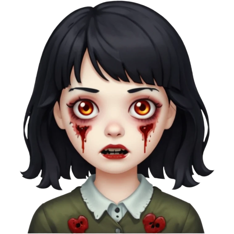 Zombie girl with medium wavy hair and bangs. emoji