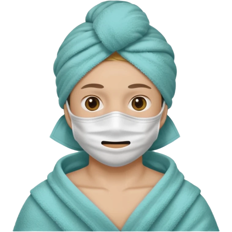 person with a towel on their head and a mask on their face emoji