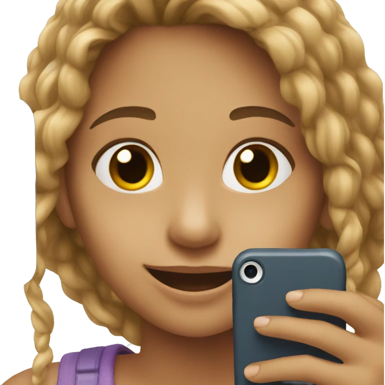 girl taking selfie with phone, smiling emoji