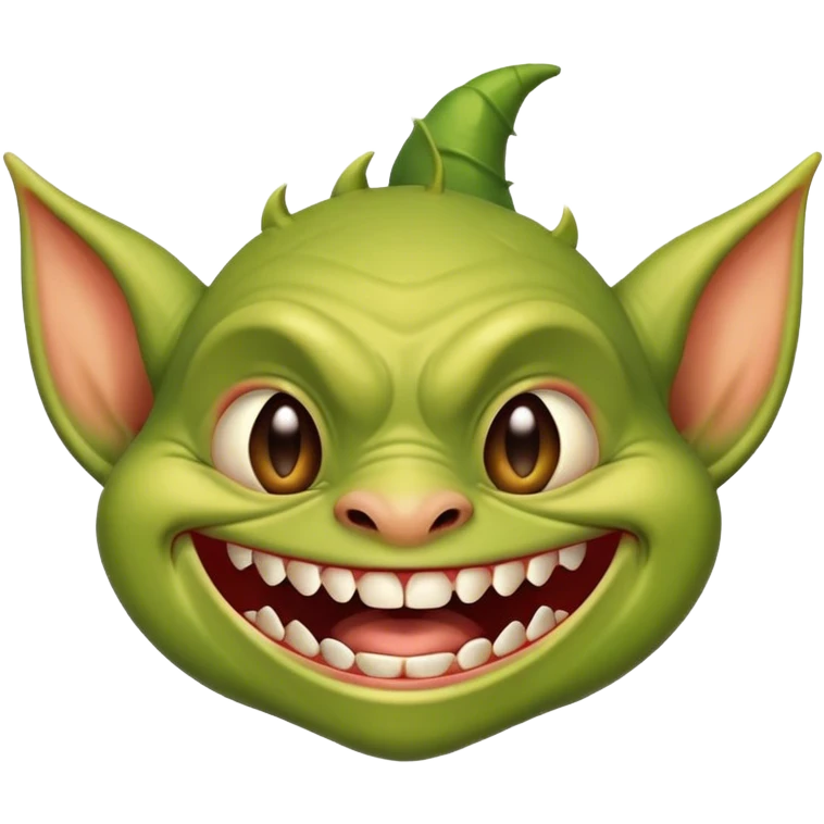 Cute goblin grinning ear to ear with a toothy smile emoji