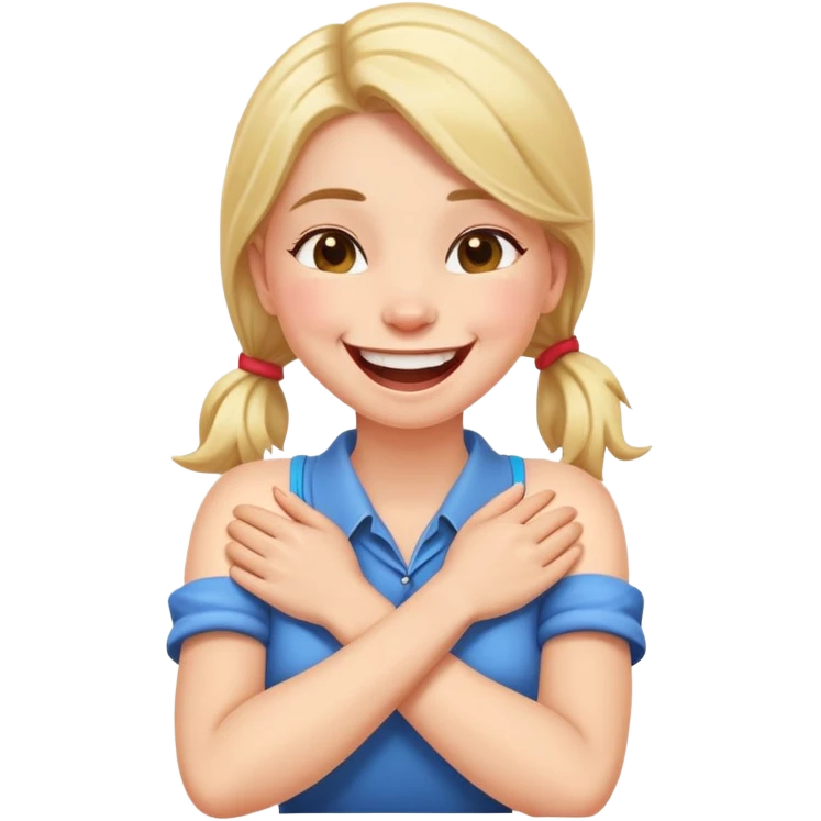 girl with arms crossed holding neck while laughing  emoji