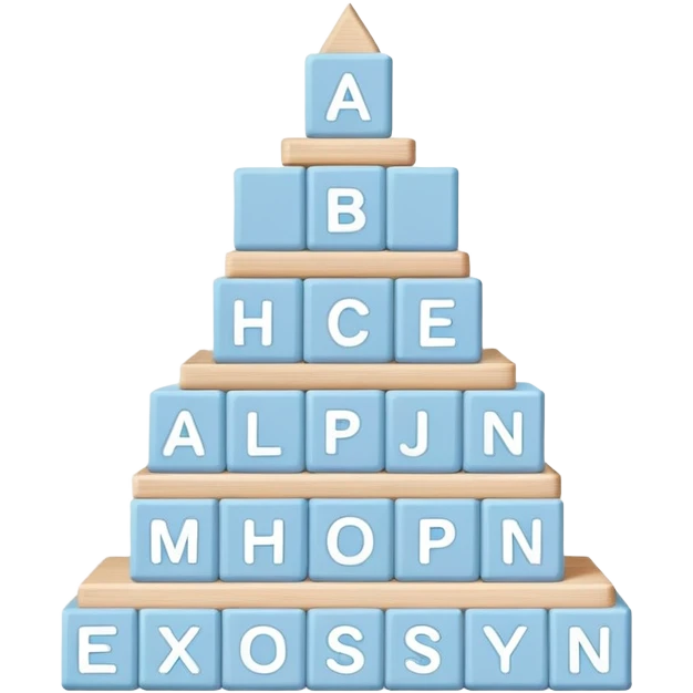 pastel blue alphabet blocks for children stacked in a pyramid emoji