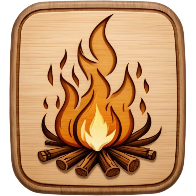 Pyrography icon, wooden board with intricate burn marks, pyrography wood burner in use, detailed patterns, minimalistic style, clean lines, transparent background. emoji
