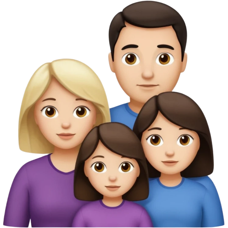 Familia de 4 personas : Hombre gordito pelo oscuro, Mujer pelo cafe, hija 1 pelo mono , hija 2 pelo oscuro. emoji