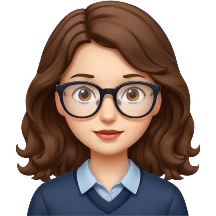 Nerdy girl with glasses, wavy long hair emoji