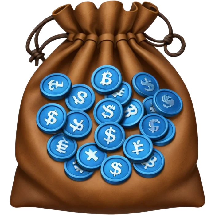 blue coins inside brown money bag emoji