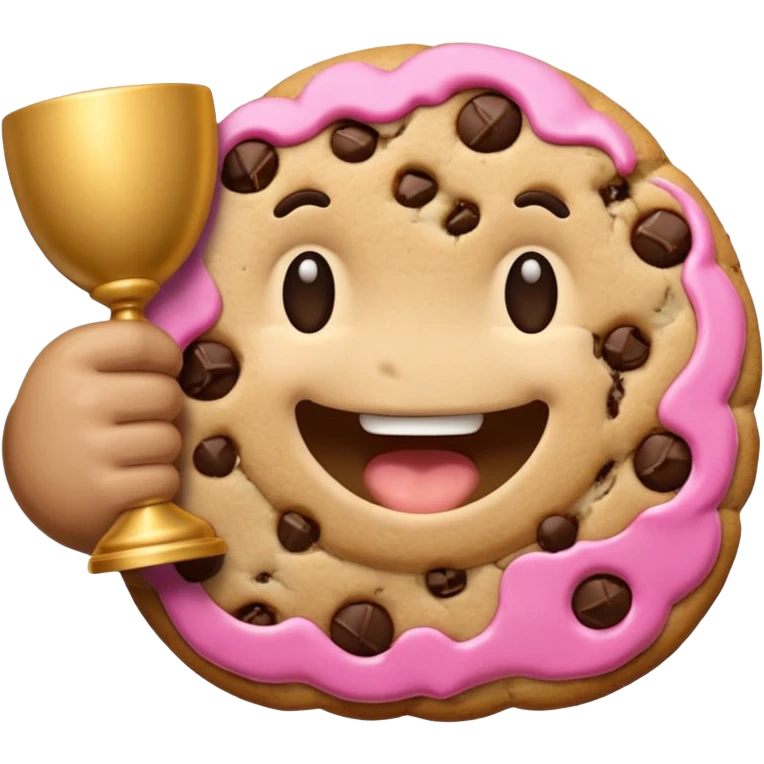 hyper realistic high-resolution cookie emoji with a bite taken out, holding a small trophy, colorful, expressive, modern minimal style emoji