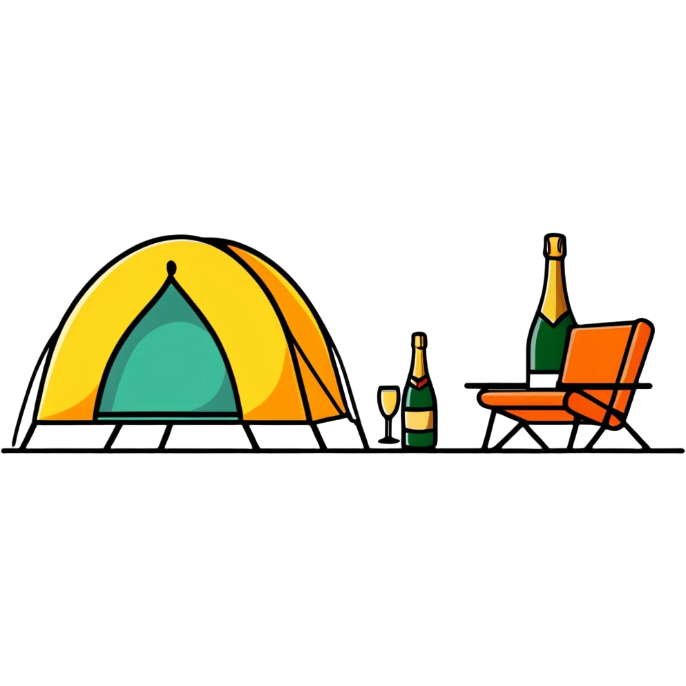 exquisite camping with champagne and fancy camping furniture emoji