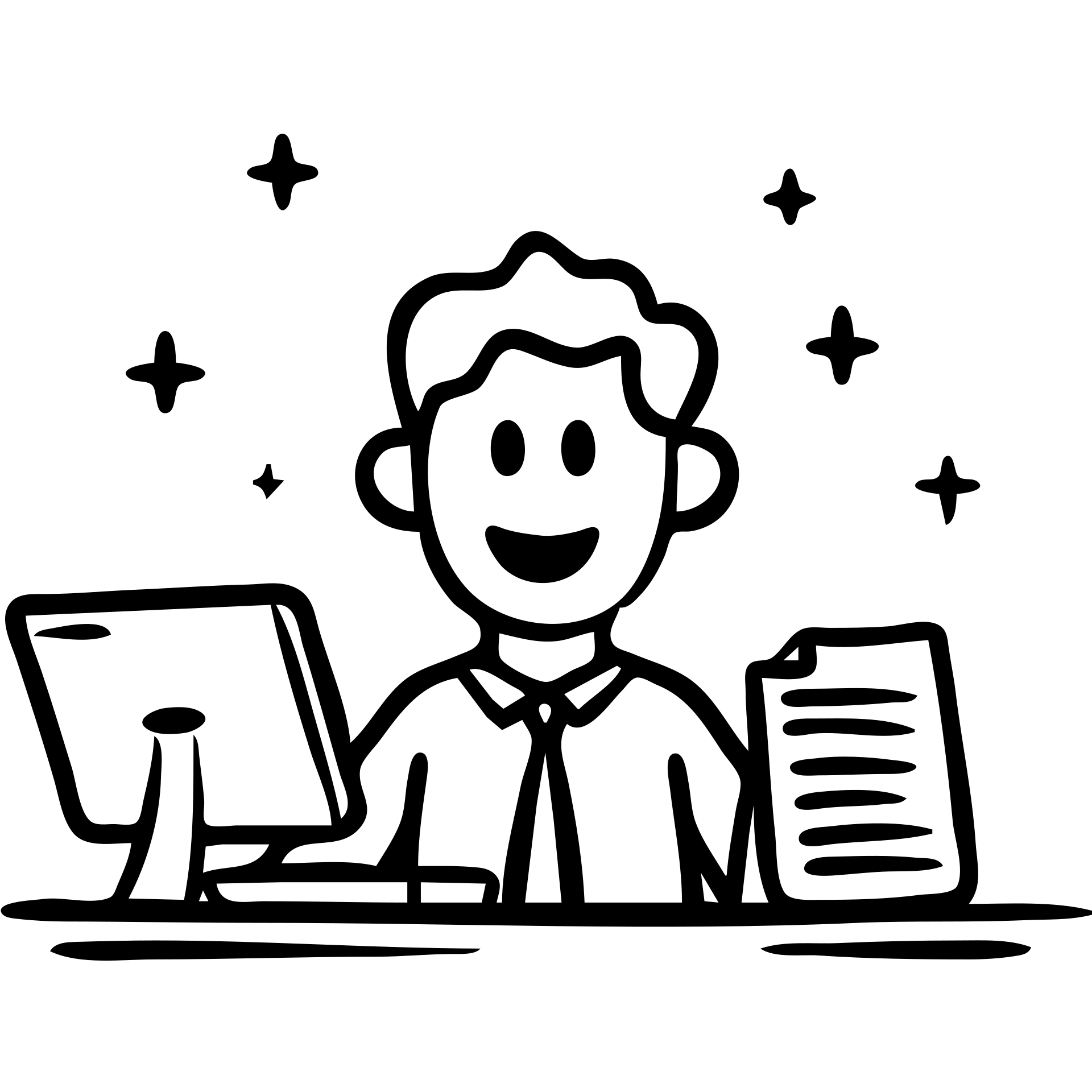 Manager at desk with computer and documents emoji