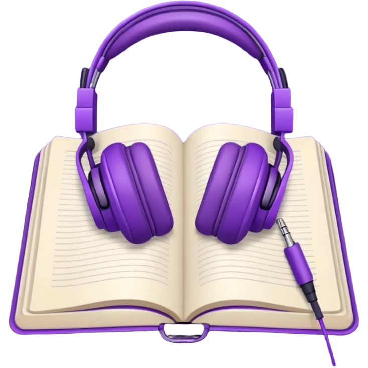 purple open journal with purple headphones on top emoji