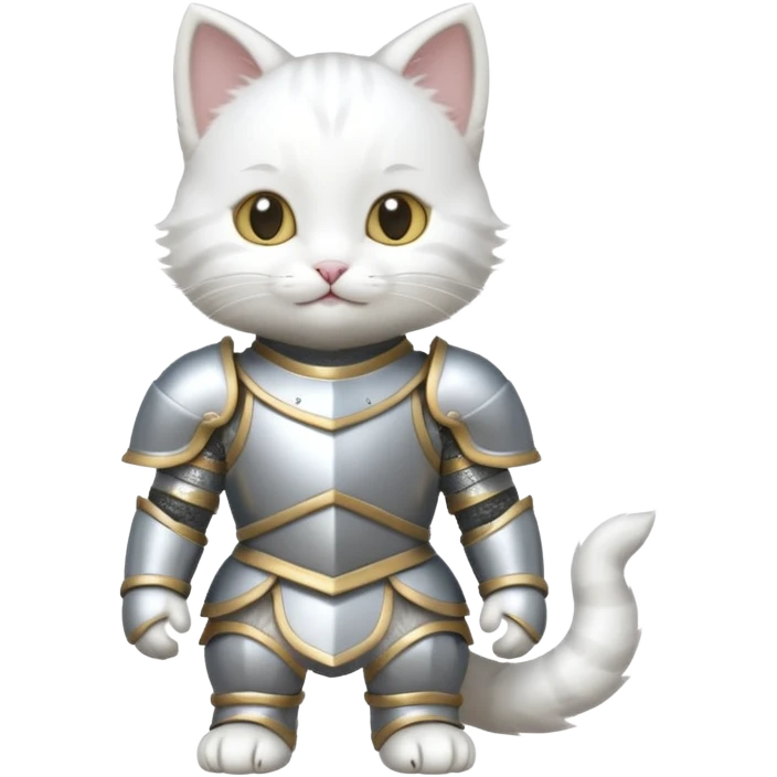 baby white cat in armor, full body, smile emoji