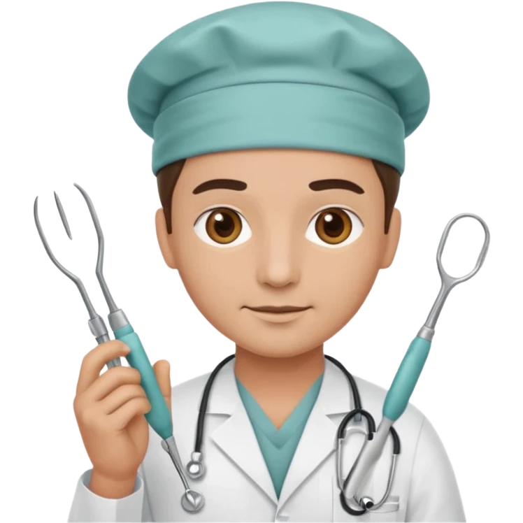 neurosurgeon with surgical tools confident expression, apple emoji style emoji